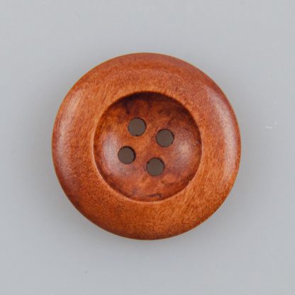 Guzik drewniany z półokrągłym obrzeżem 5.7 mm, 4 dziurki, śr. 25 mm, kolor jasna kawa