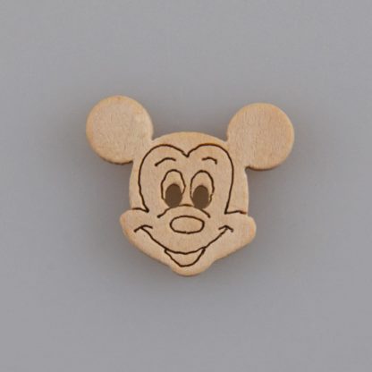 Guzik drewniany Mickey Mouse, 2 dziurki, naturalne drewno, DYI