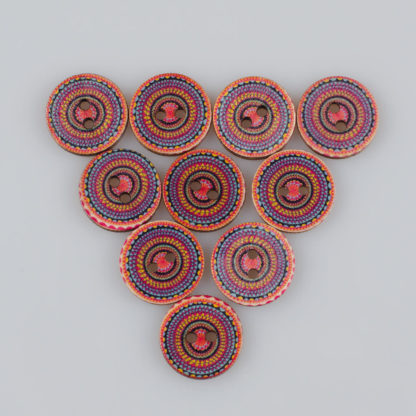 Guzik drewniany Mandala Indie Buddyzm, 2 dziurki, śr. 20mm (Wzór nr 5)
