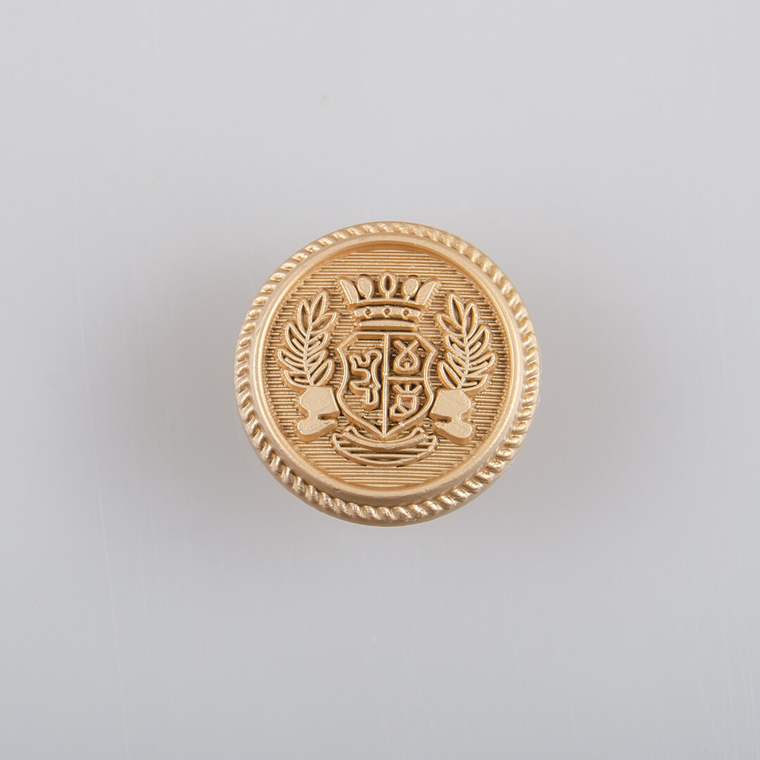 Guzik królewski z herbem, kolor antyczne złoto, śr. 15 mm