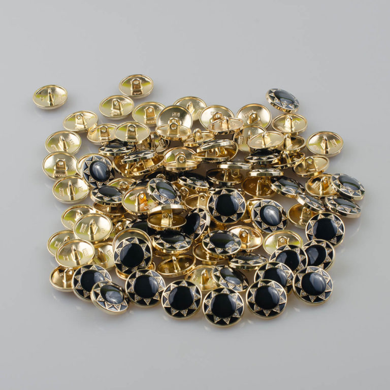 Guzik ozdobny metalowy złoto-czarny z kryształkami, śr. 18 mm