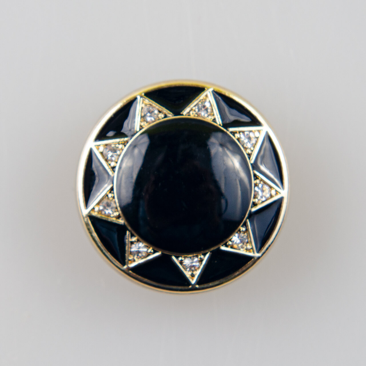 Guzik ozdobny metalowy złoto-czarny z kryształkami, śr. 18 mm