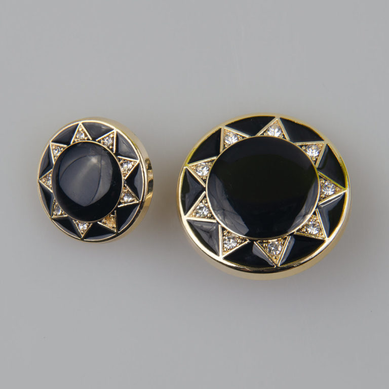 Guzik ozdobny metalowy złoto-czarny z kryształkami, śr. 18 i 25 mm