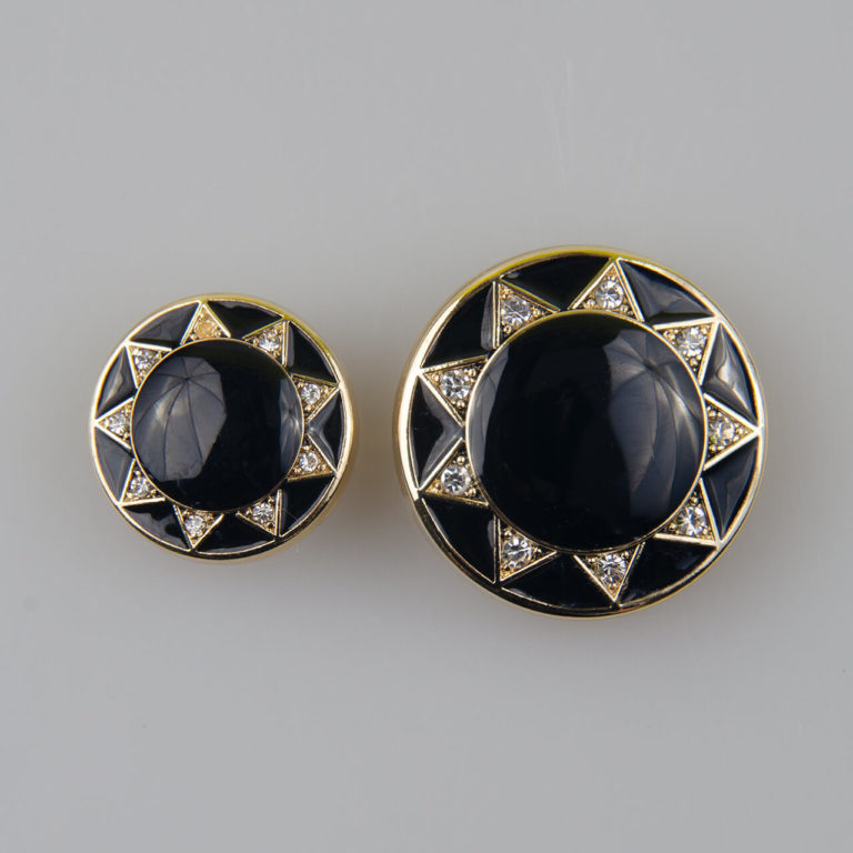Guzik ozdobny metalowy złoto-czarny z kryształkami, śr. 18 i 25 mm