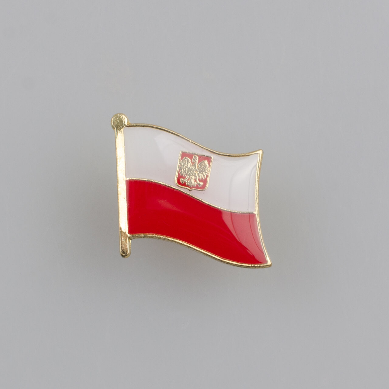 Polska flaga z godłem metalowy znaczek na pin/ szpilkę, 17 x 16 mm
