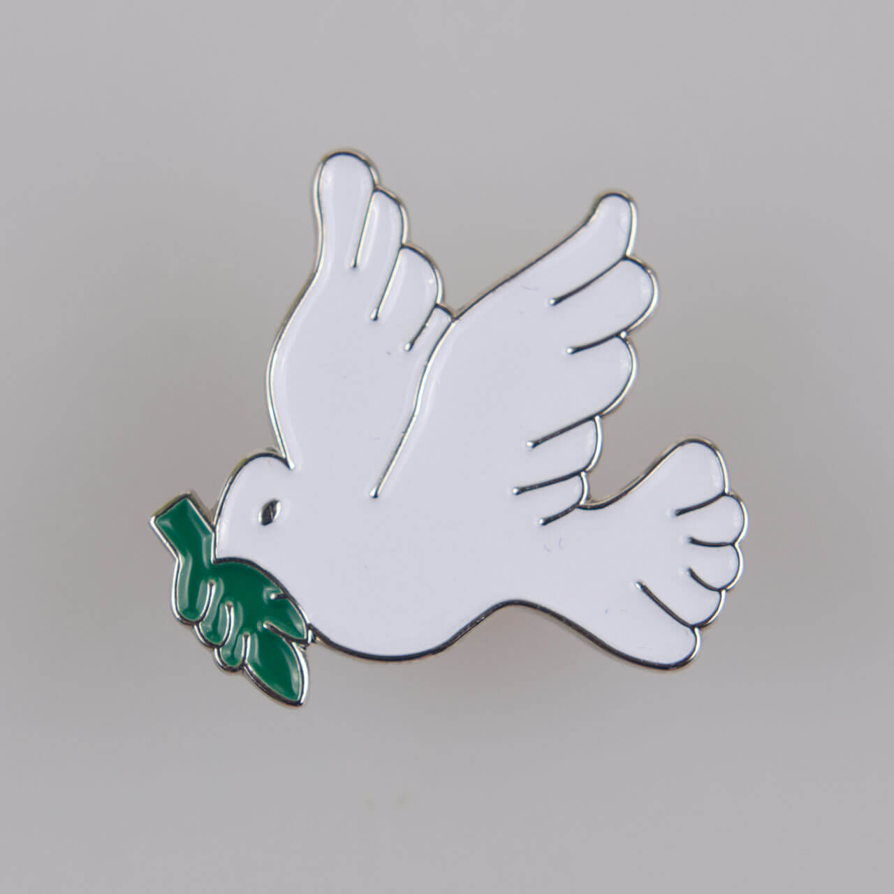 Biały gołąb symbol pokoju, metalowy znaczek pin, rozm. 23 x 22 mm